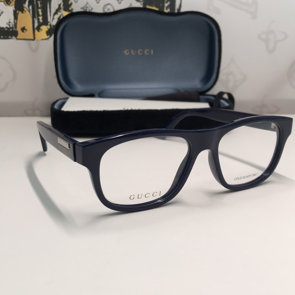 Gucci GG0768O 003 – Shiny Blue Rectangular Frame | 54-16-145 | New Authentic”